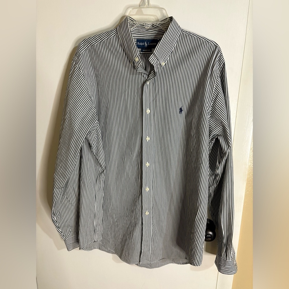 Ralph Lauren 16 1/2 L Black striped LS button down